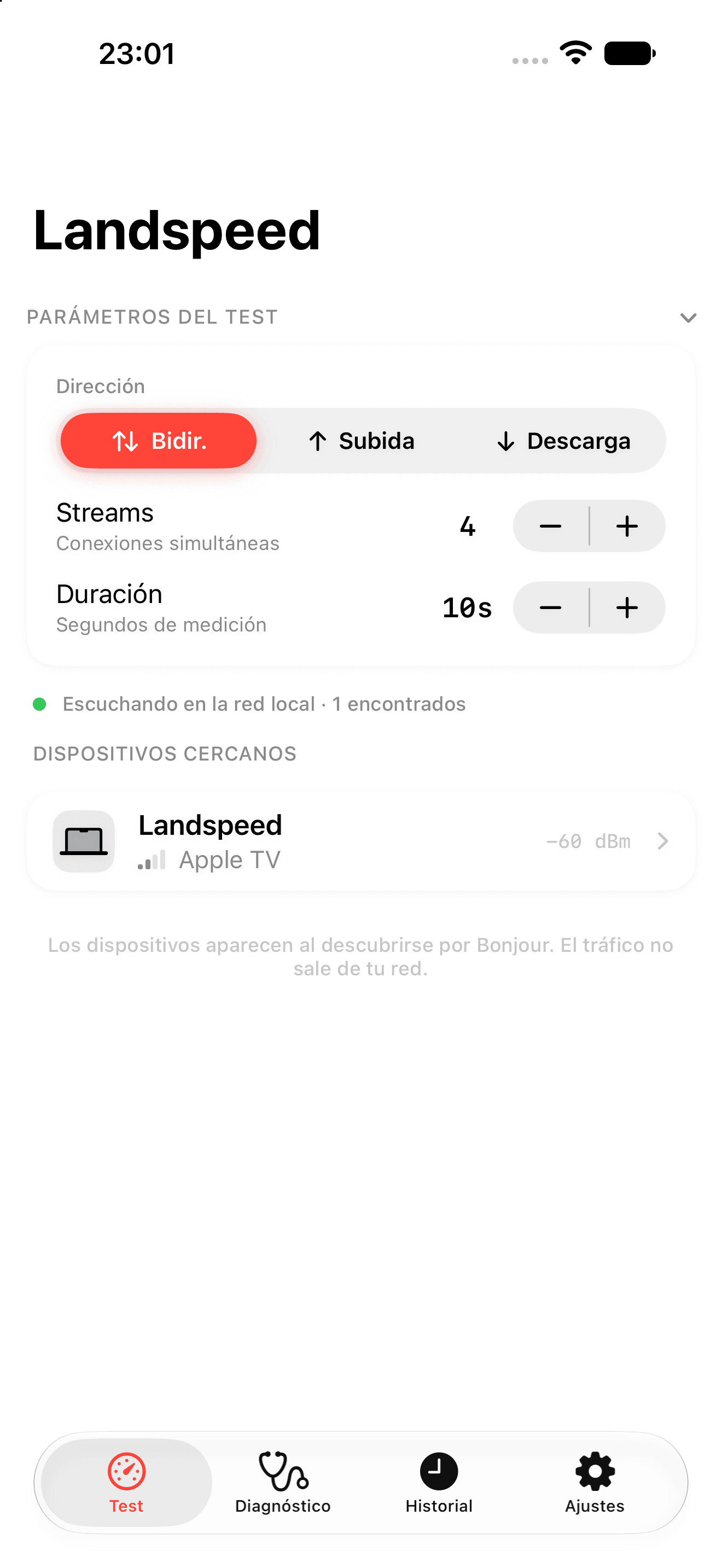 Prueba de velocidad de LandSpeed para iPhone: vista real de la app
